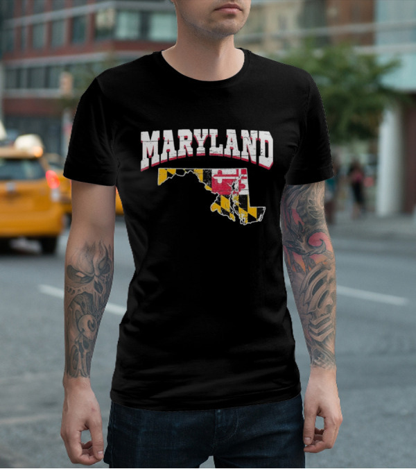 Maryland State Flag Map Proud Us Citizen America T-Shirt