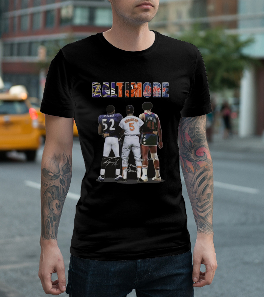 Baltimore Ravens Lewis Orioles Robinson Bullets Unseld Signatures T-Shirt