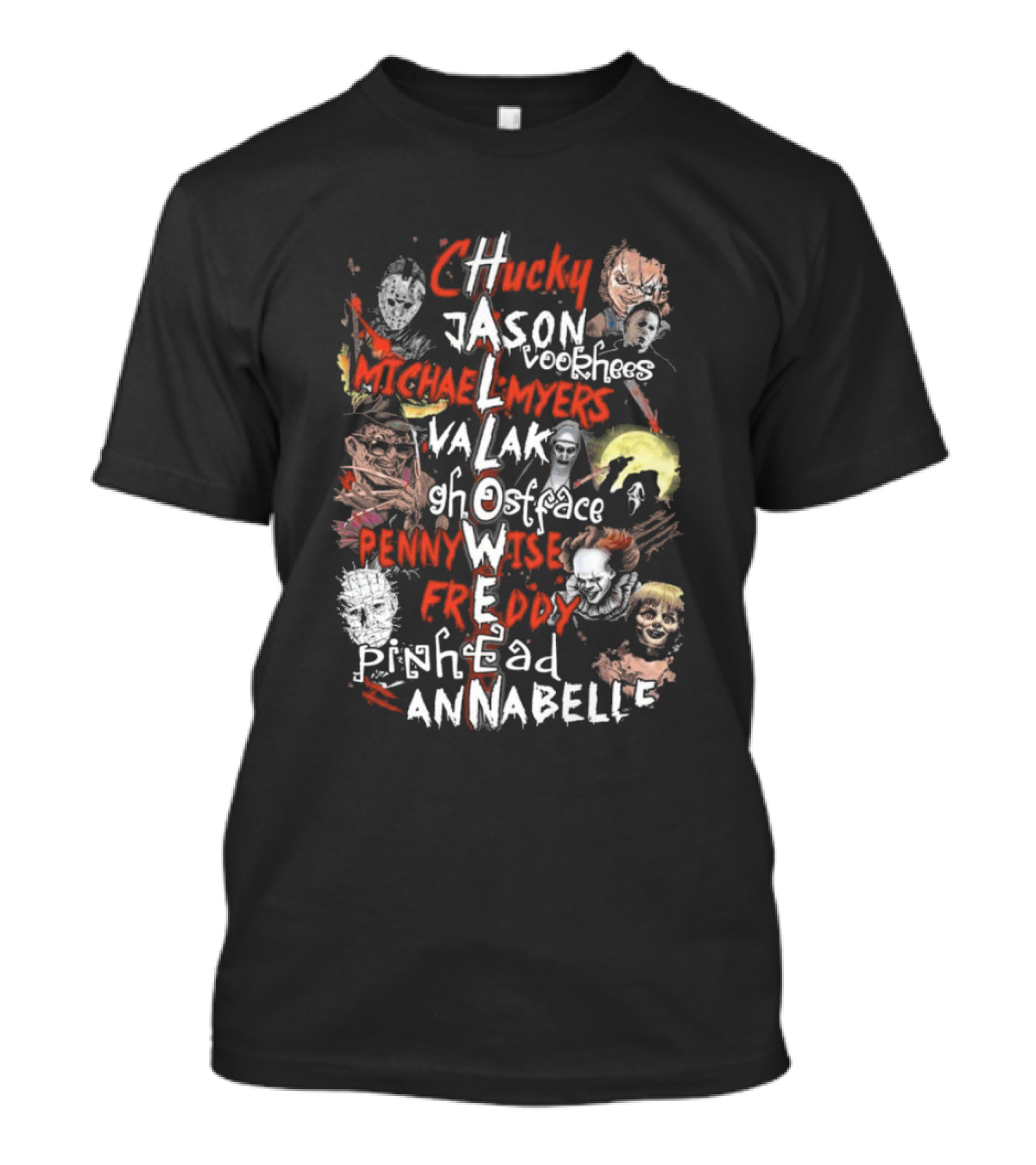 Chucky Jason Voorhees Michael Myers Valak Ghostface Pennywise Freddy Pinhead Annabelle Halloween T-Shirt