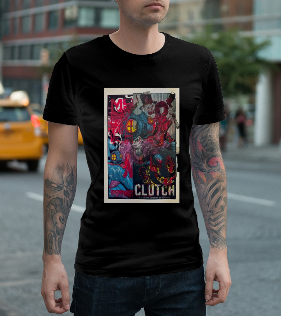 Clutch Show September 26 2024 Grand Rapids MI Trippy Skeleton Circus T-Shirt
