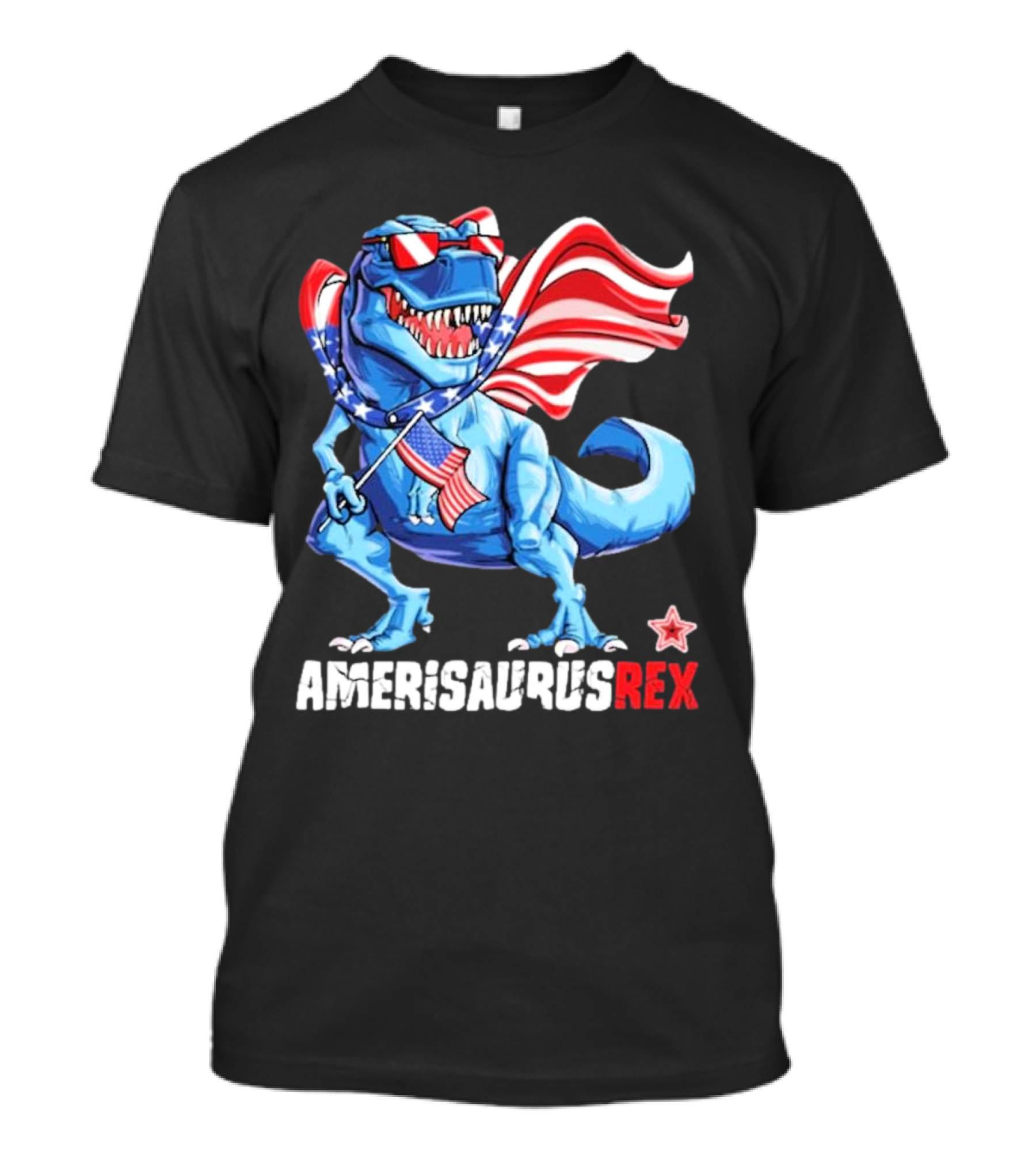 Amerisaurus Rex 4th Of July Dinosaur With Flag And Sunglasses T-Shirt