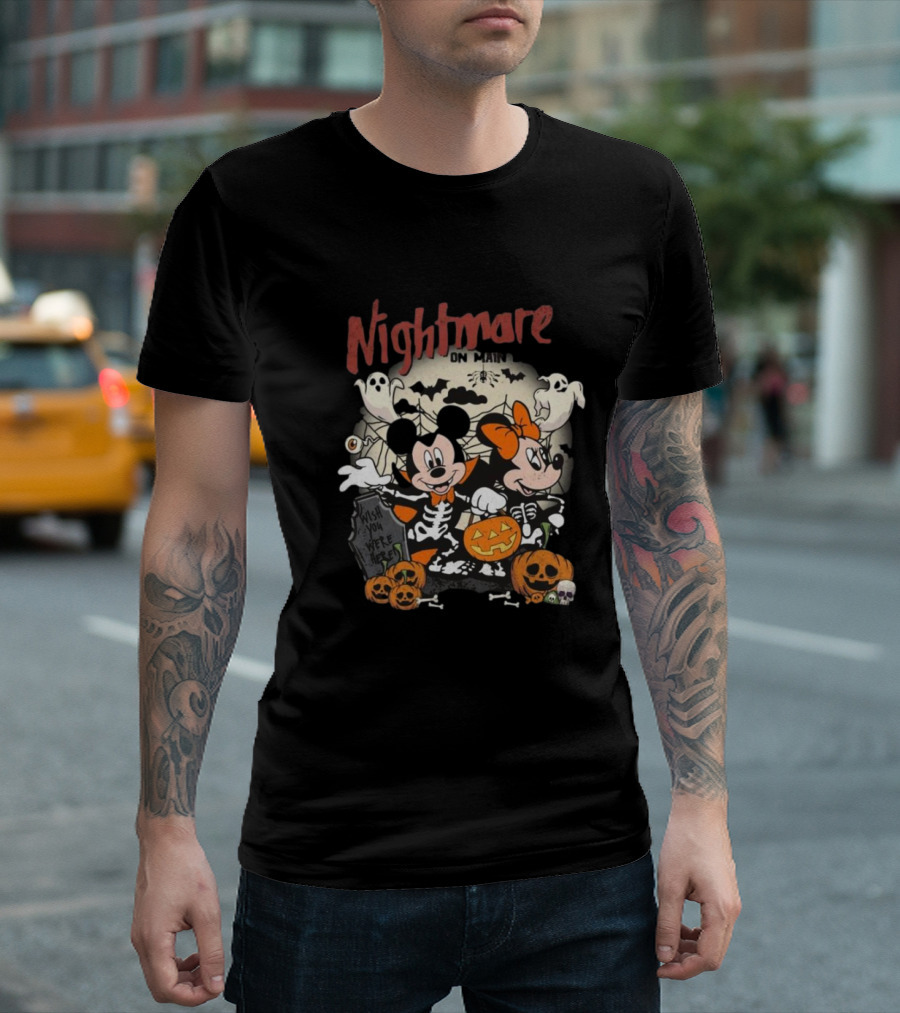 Nightmare On Main Street Wish You Were Here Disney Mickey And Minnie Mouse Halloween T-Shirt