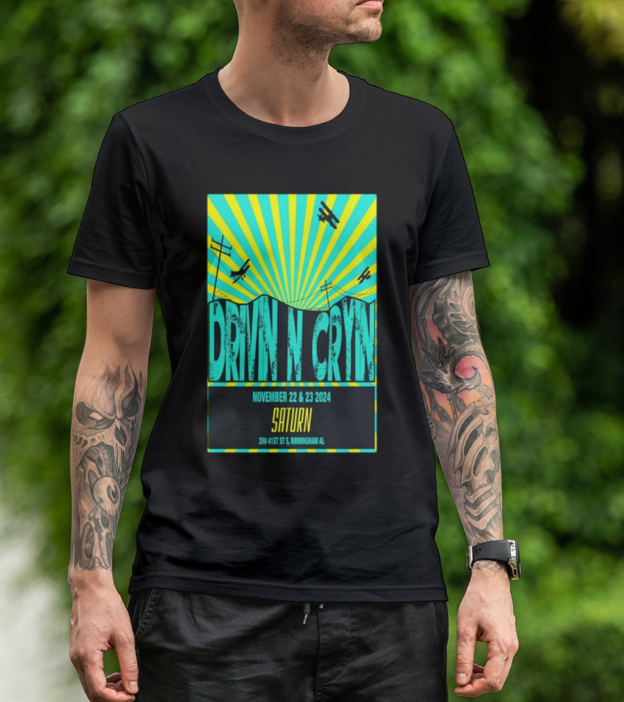 Drivin N Cryin Saturn Birmingham AL November 22-23 2024 Tour Airplanes Sunburst T-Shirt