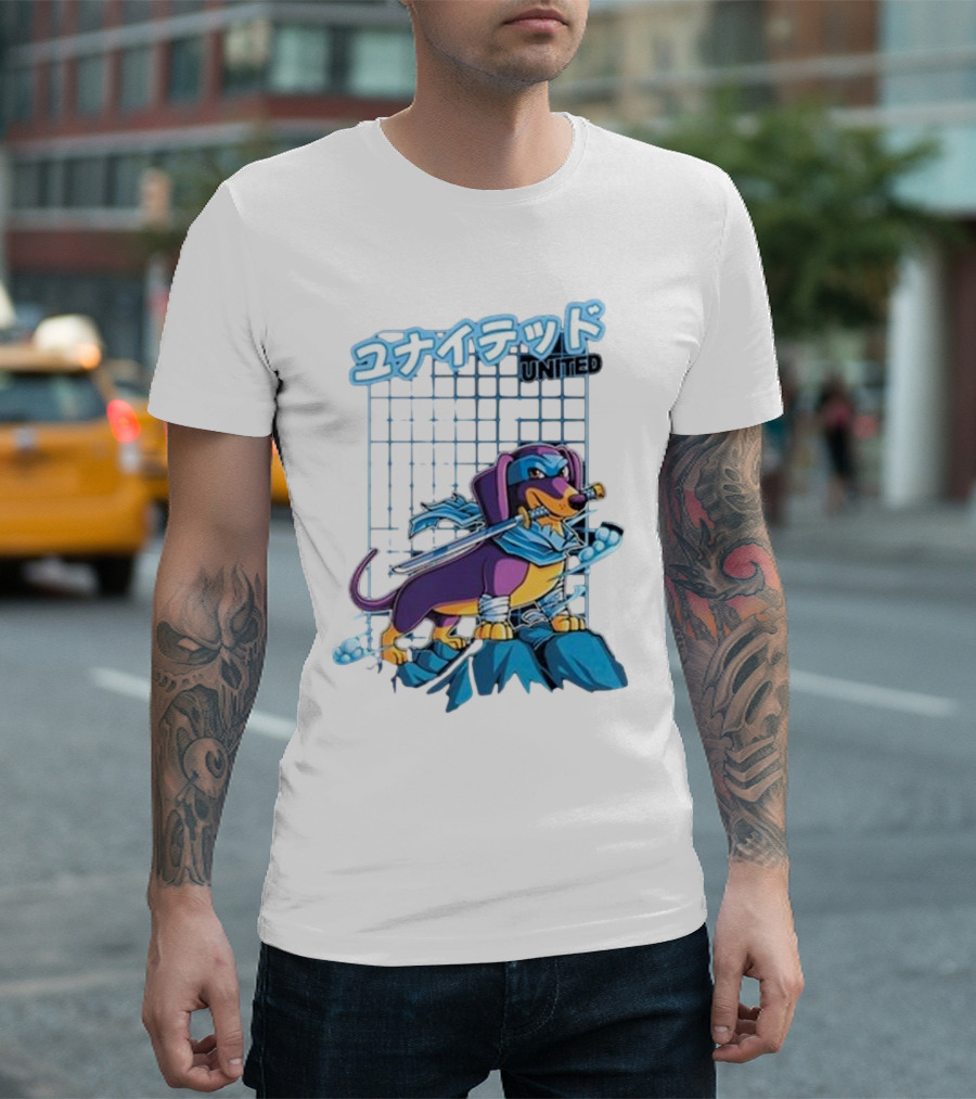 Dylan United Unitedgamer Bumi Ninja Dog On Rock With Sword And Blue Scarves T-Shirt