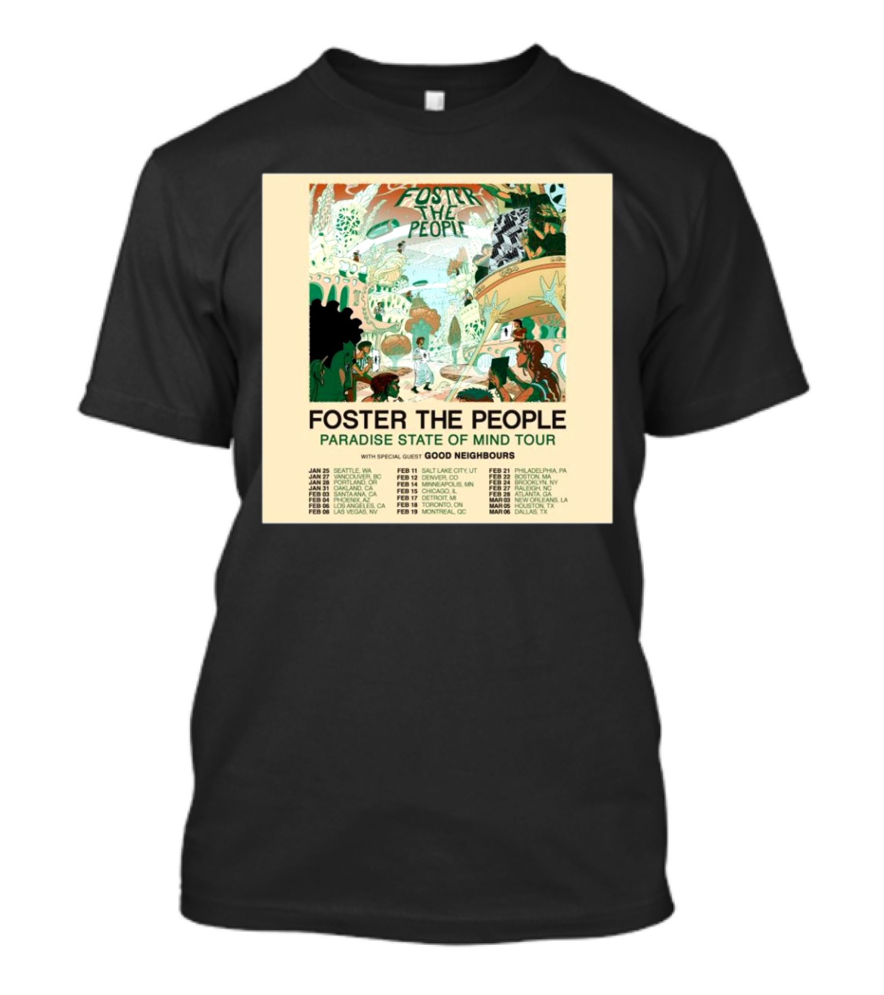 Foster The People Paradise State Of Mind Tour 2025 With Good Neighbours North American Dates T-Shirt