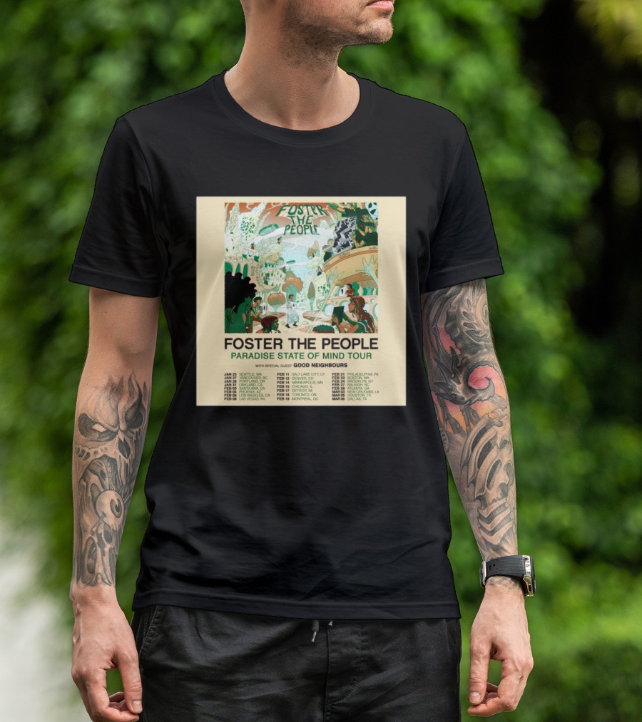 Foster The People Paradise State Of Mind Tour 2025 With Good Neighbours North American Dates T-Shirt