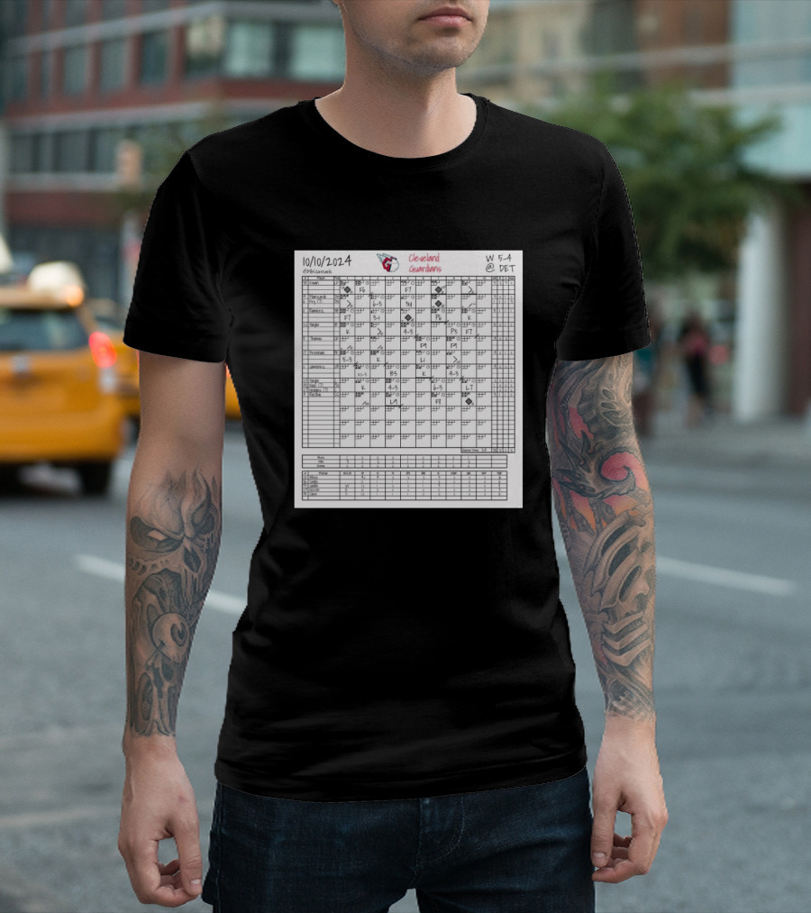 Hunter Gaddis Cleveland Guardians Game Scorecard 10-10-2024 Victory 5-4 at Detroit T-Shirt
