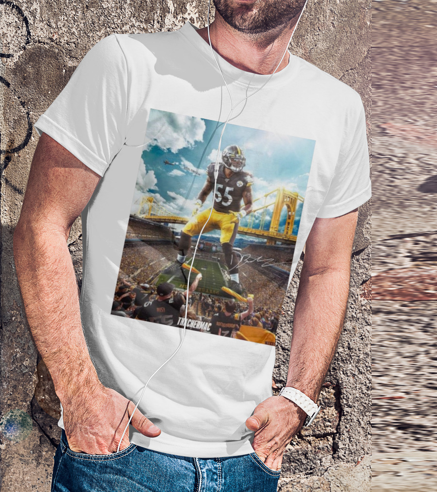 Thachermac Pittsburgh Steelers 55 Player In Stadium With Signature And Bridge Background T-Shirt