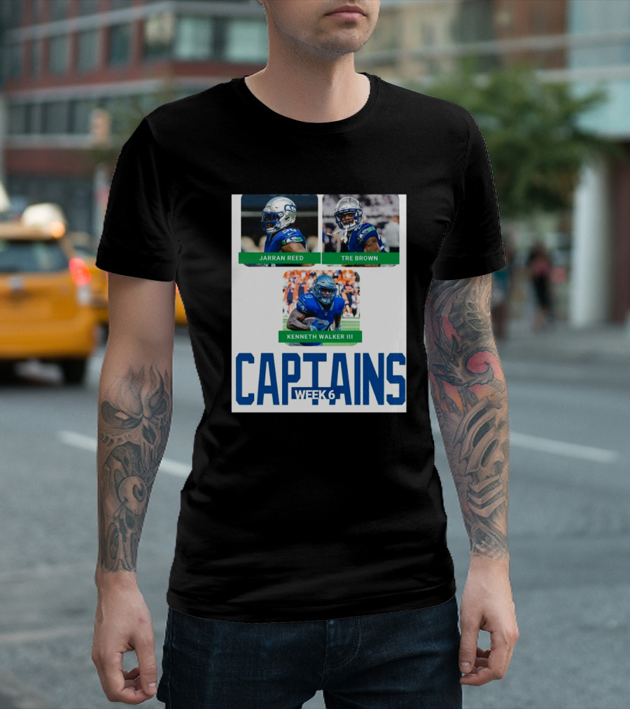 Seattle Seahawks Captains Week 6 Jarran Reed Tre Brown Kenneth Walker III T-Shirt