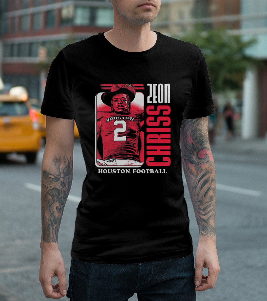 Houston Cougars Football Zeon Chriss Number 2 Red Black White T-Shirt