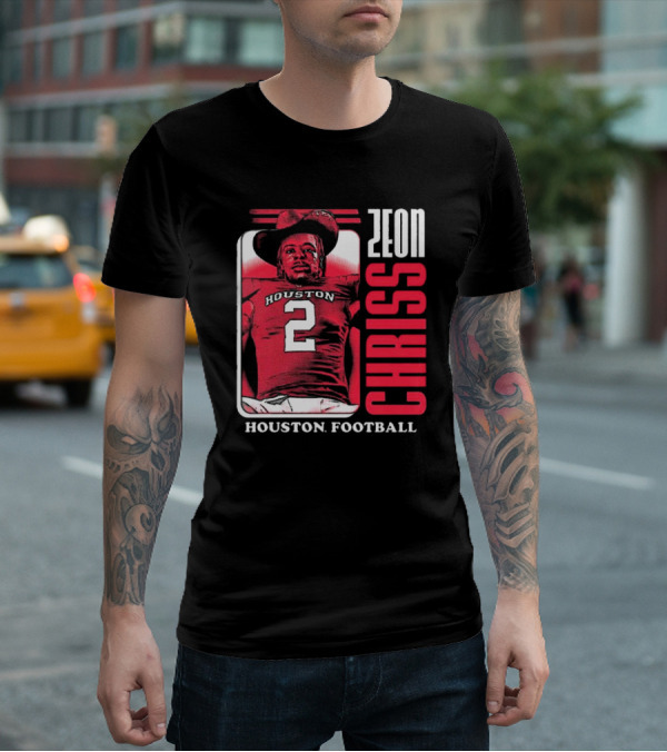 Houston Cougars Football Zeon Chriss Number 2 Red Black White T-Shirt