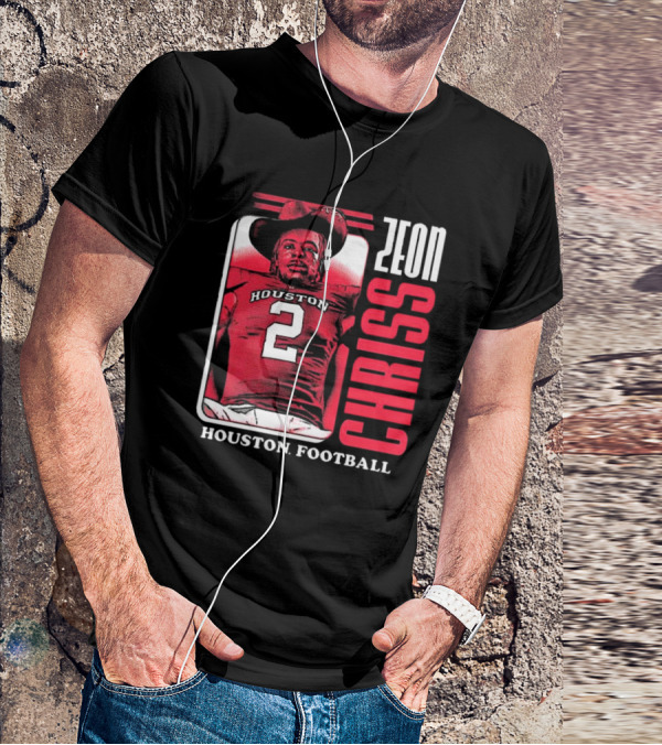 Houston Cougars Football Zeon Chriss Number 2 Red Black White T-Shirt