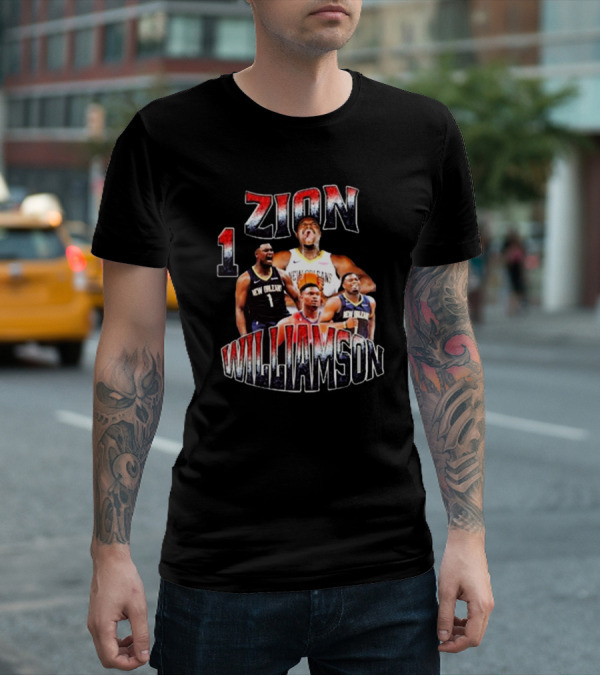 Zion Williamson Number 1 New Orleans Pelicans Player Collage T-Shirt