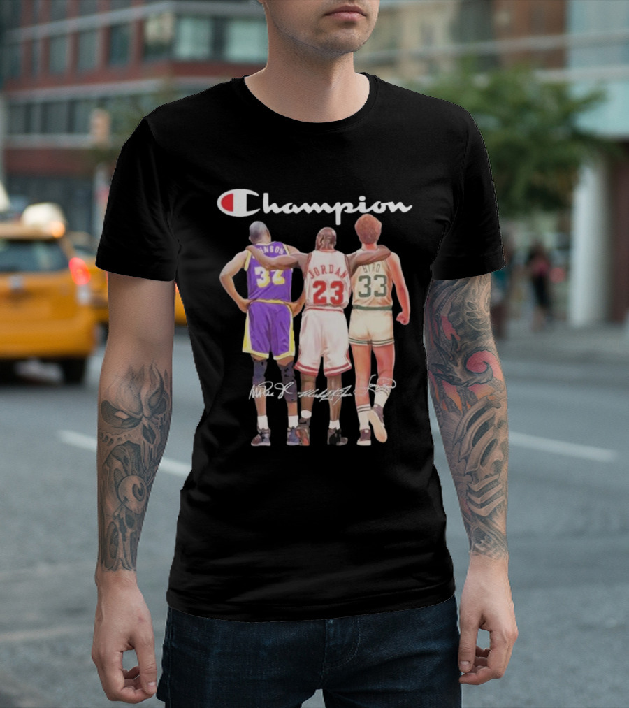 Champion Magic Johnson Jordan Bird Signatures 32 23 33 T-Shirt