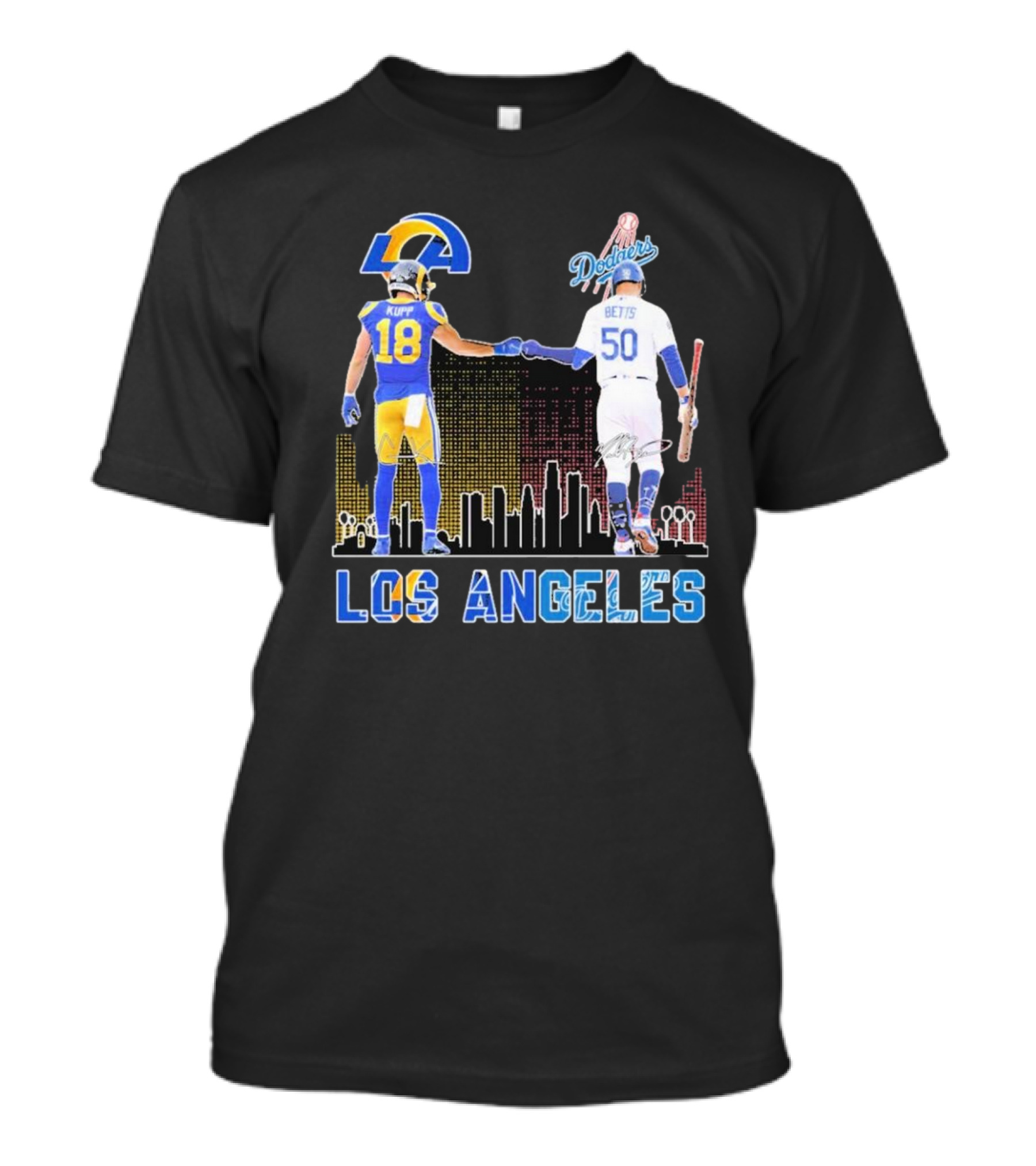 Los Angeles Rams And Dodgers Cooper Kupp Mookie Betts Skyline Collaboration T-Shirt