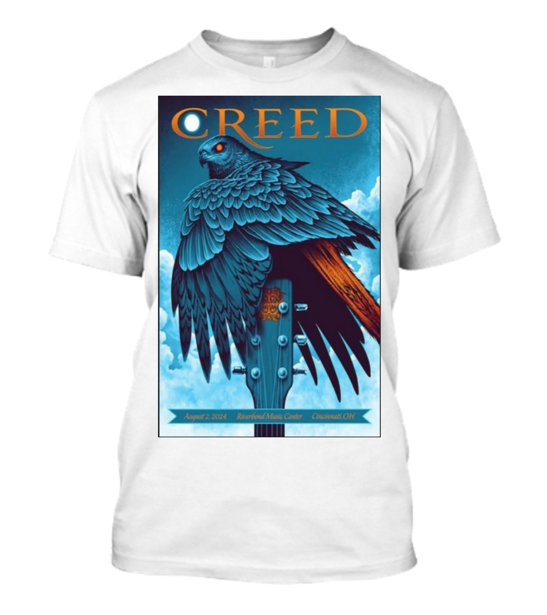 Creed August 2 2024 Riverbend Music Center Cincinnati OH Concert Raven Guitar T-Shirt