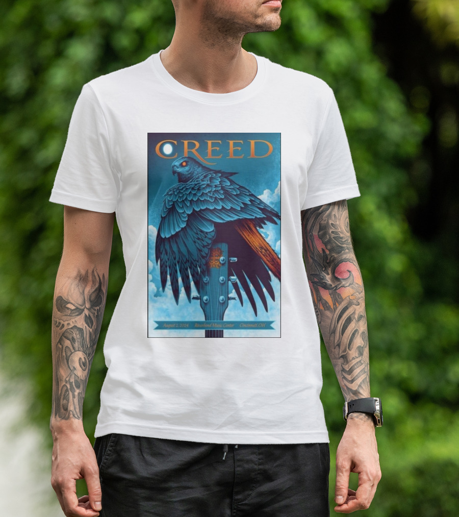 Creed August 2 2024 Riverbend Music Center Cincinnati OH Concert Raven Guitar T-Shirt