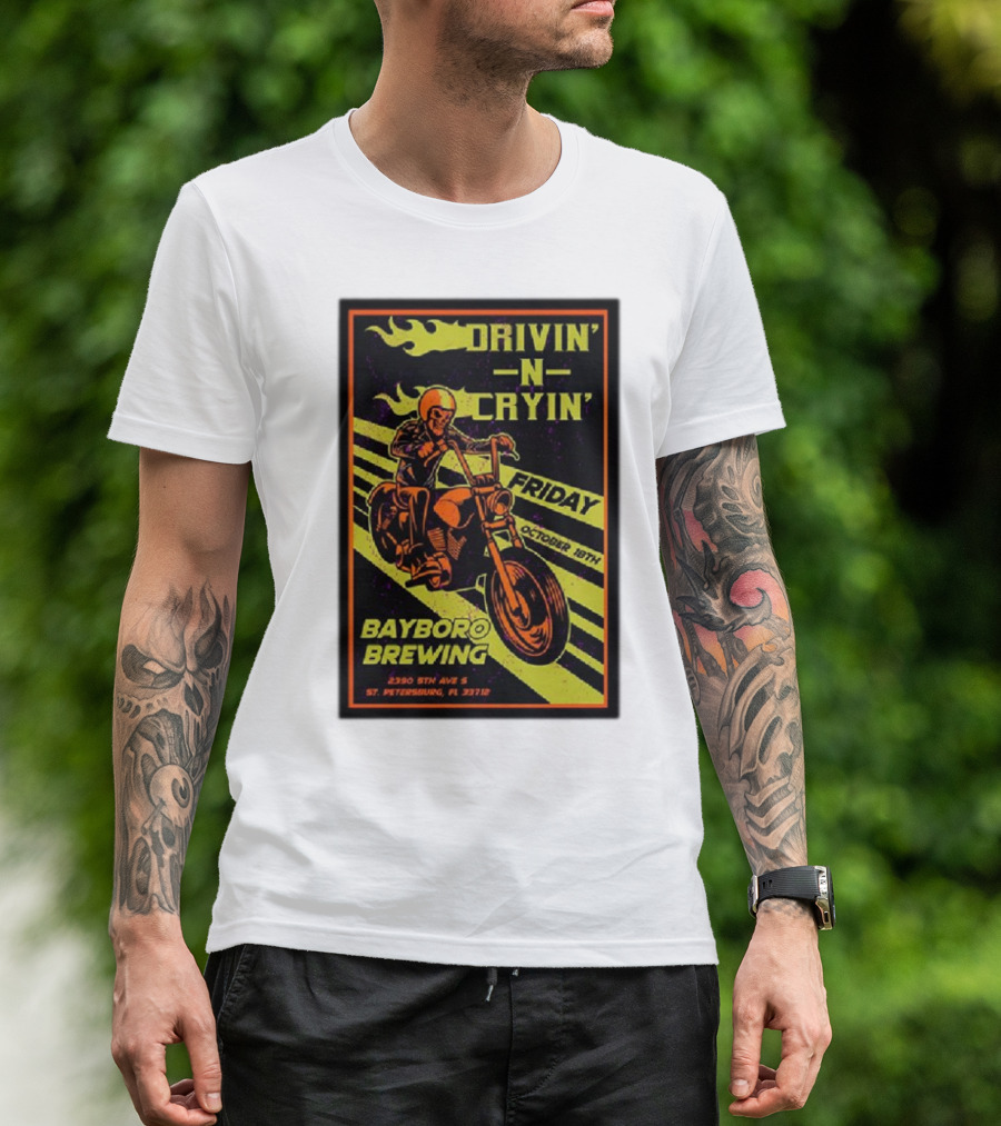 Drivin’ N Cryin’ Friday October 18th Bayboro Brewing St. Petersburg FL Motorcycle Rider T-Shirt