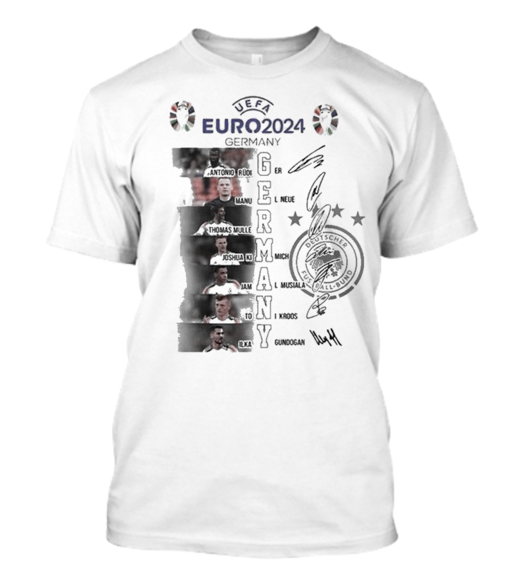 UEFA Euro 2024 Germany Football Team Players And Signatures Collage Featuring Neuer And Other Stars T-Shirt