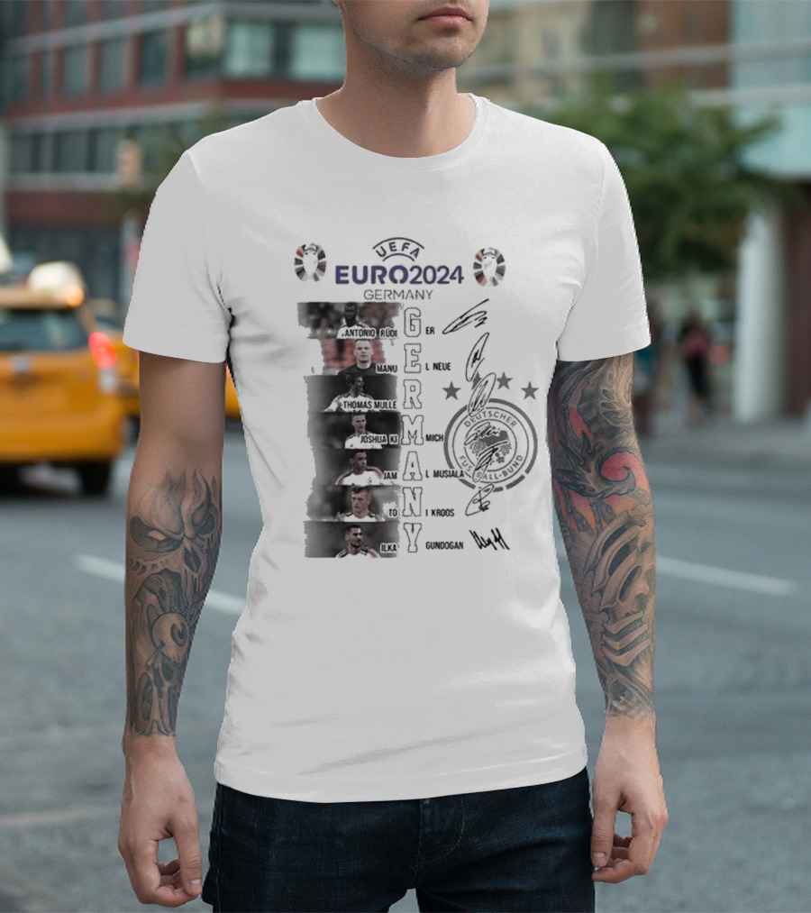 UEFA Euro 2024 Germany Football Team Players And Signatures Collage Featuring Neuer And Other Stars T-Shirt