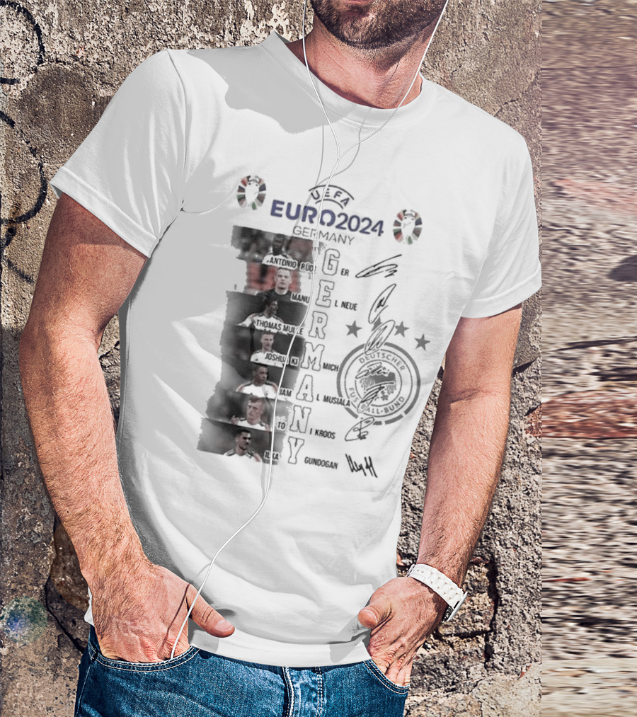 UEFA Euro 2024 Germany Football Team Players And Signatures Collage Featuring Neuer And Other Stars T-Shirt