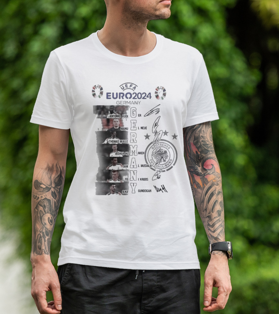 UEFA Euro 2024 Germany Football Team Players And Signatures Collage Featuring Neuer And Other Stars T-Shirt