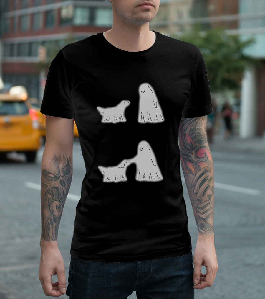 Ghost Touching Dog Boo Boo-p Halloween T-Shirt