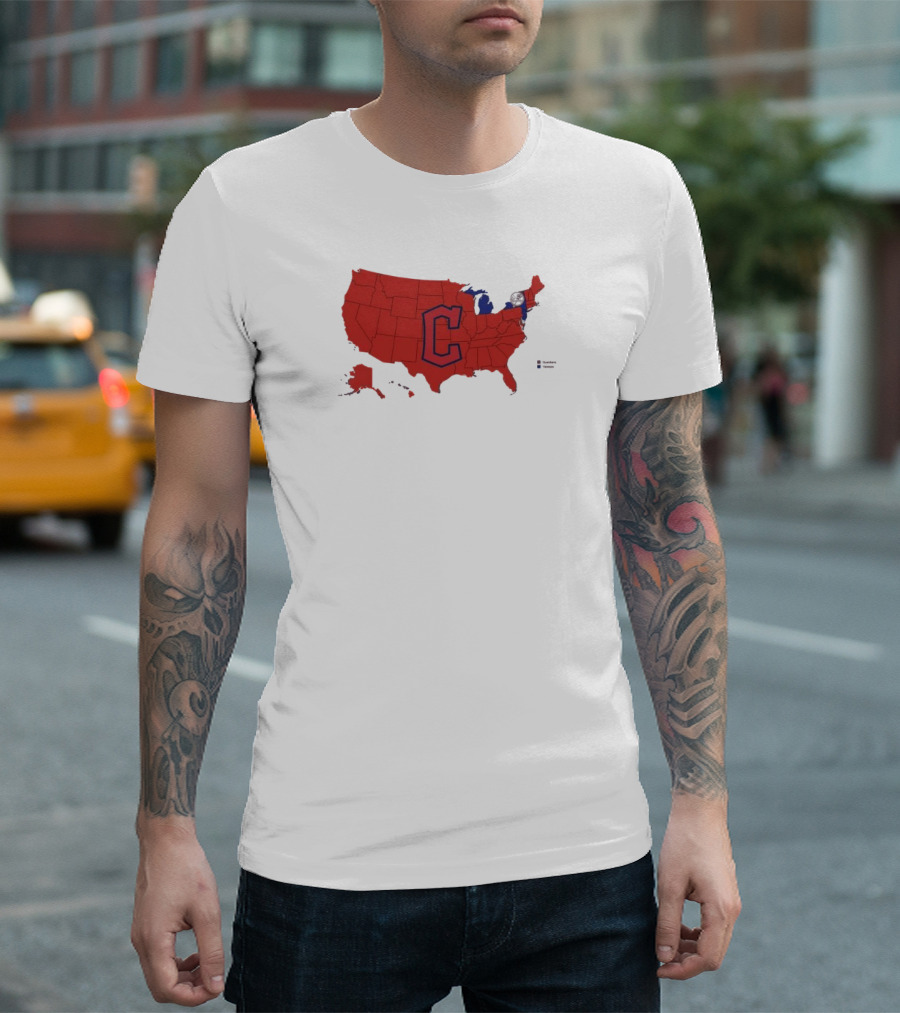 Map Of Who America Is Rooting For In The NLCS Cleveland Guardians MLB Logo USA Outline T-Shirt
