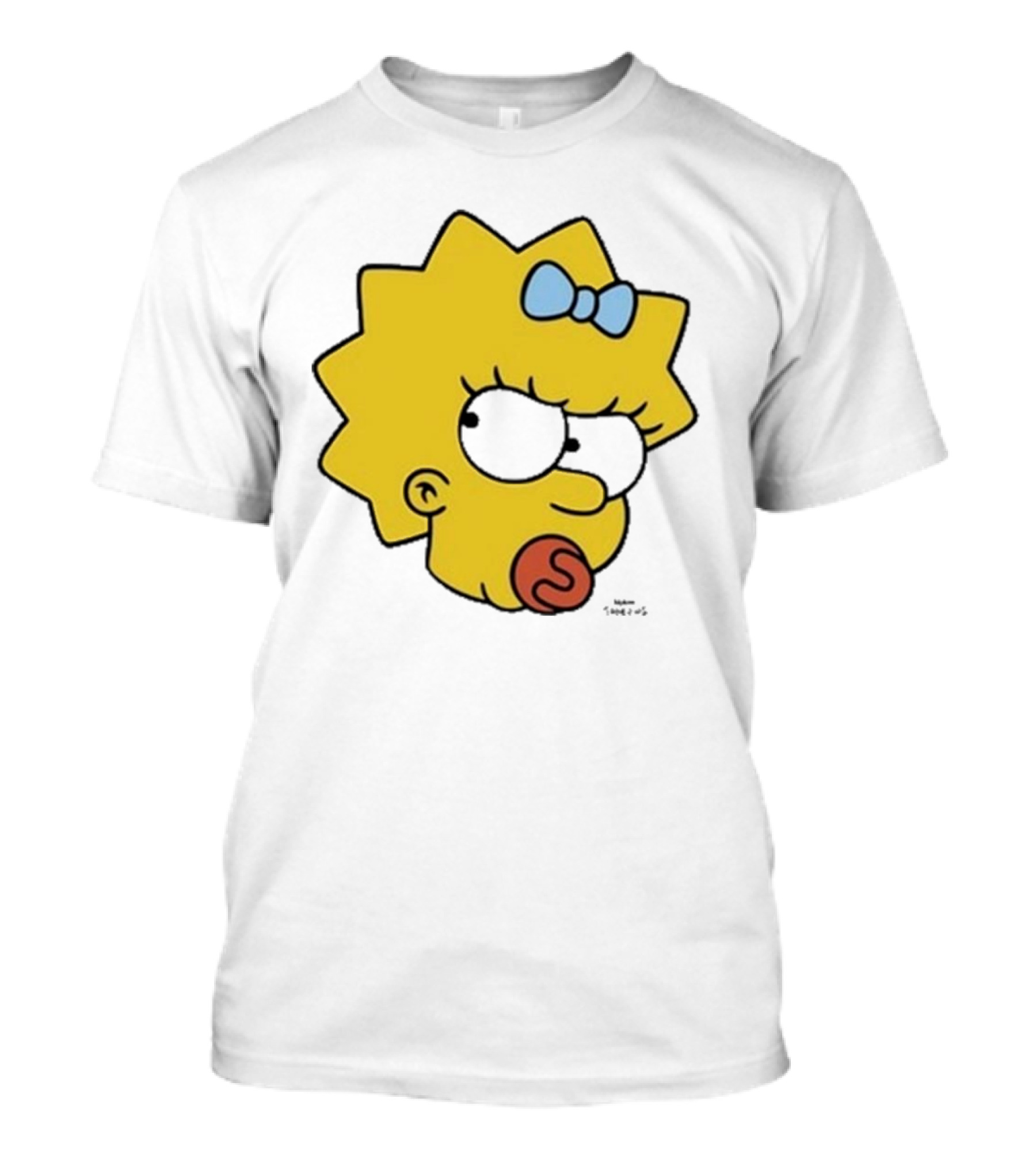 Simpsons Maggie Angry Big Face Black Sunglasses Blue Bow T-Shirt