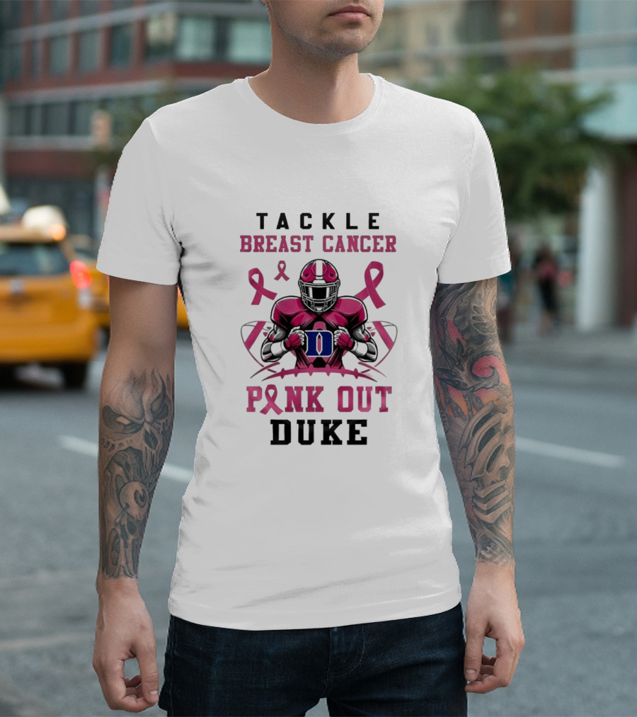 Duke Blue Devils Tackle Breast Cancer Pink Out 2024 Football Awareness T-Shirt