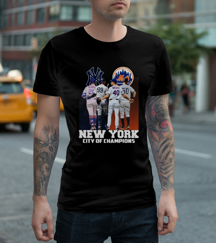 New York City Of Champions Yankees Mets Signatures T-Shirt