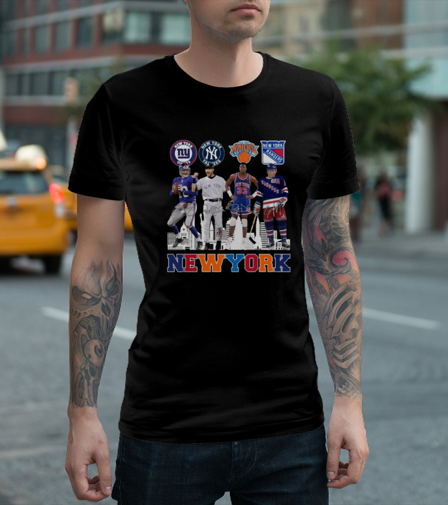 New York Giants Yankees Knicks Rangers Signatures Legend T-Shirt
