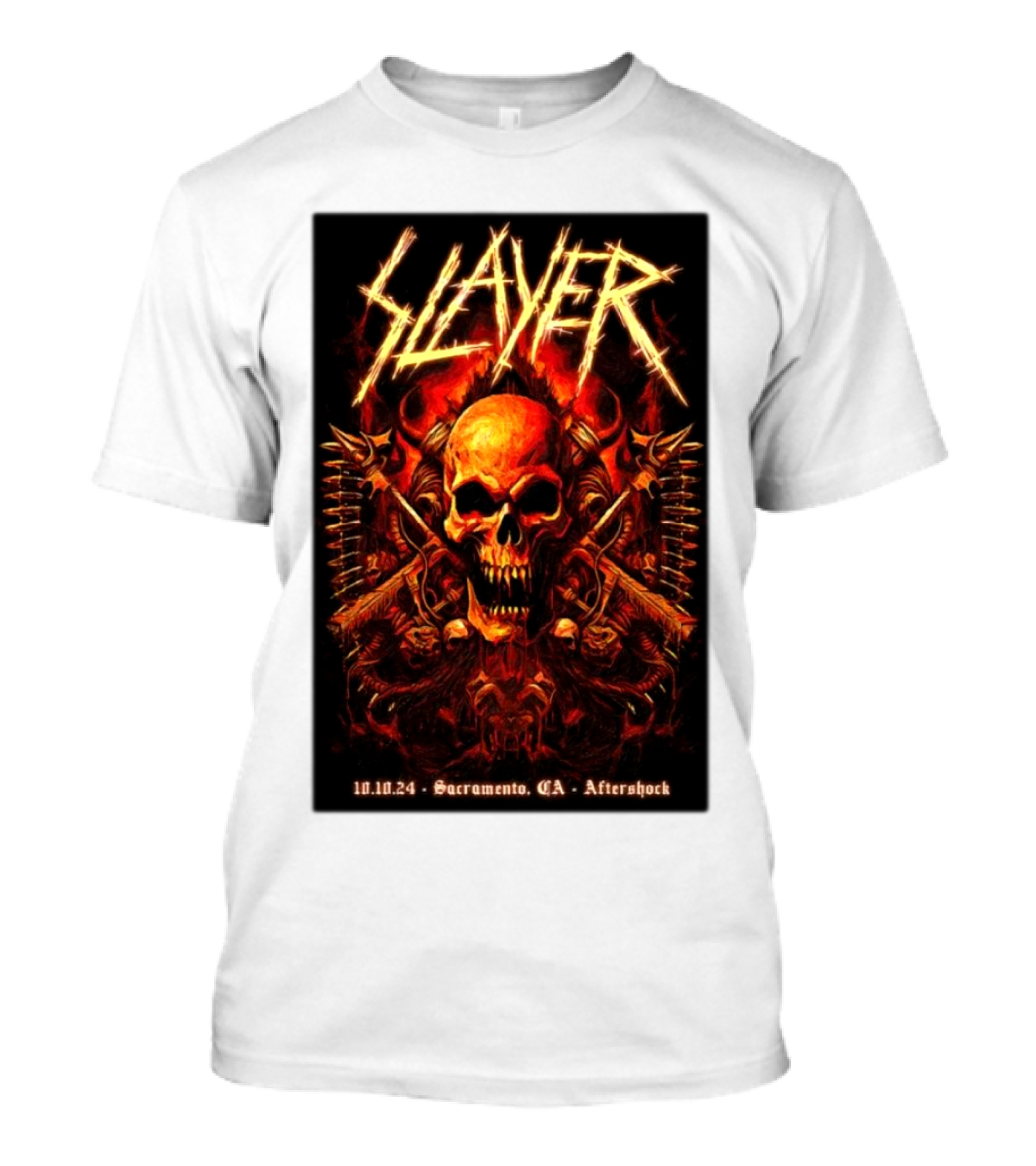 Slayer Aftershock Tour Sacramento CA October 10 2024 Skull And Crossed Swords T-Shirt
