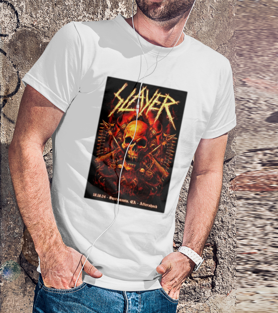 Slayer Aftershock Tour Sacramento CA October 10 2024 Skull And Crossed Swords T-Shirt