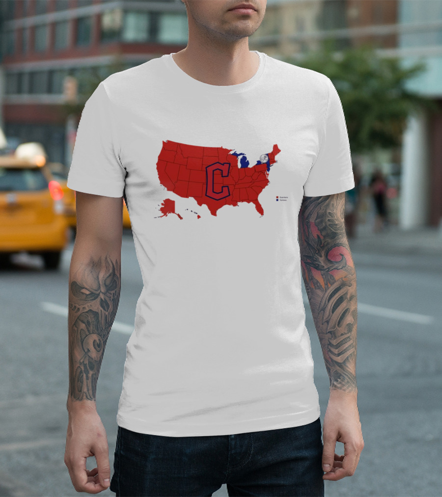 Map Showing Cleveland Guardians Dominance Over New York Yankees in ALCS Fan Support Across America T-Shirt