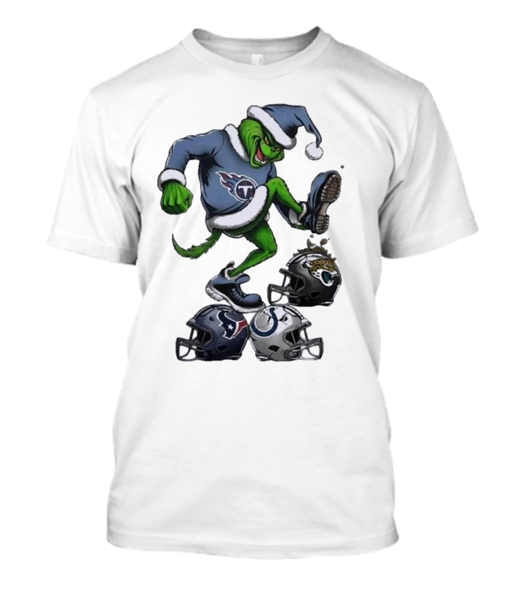 Christmas Grinch Tennessee Titans Stomping On Jaguars Texans Colts T-Shirt
