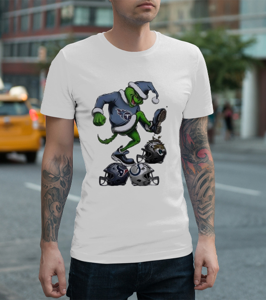 Christmas Grinch Tennessee Titans Stomping On Jaguars Texans Colts T-Shirt