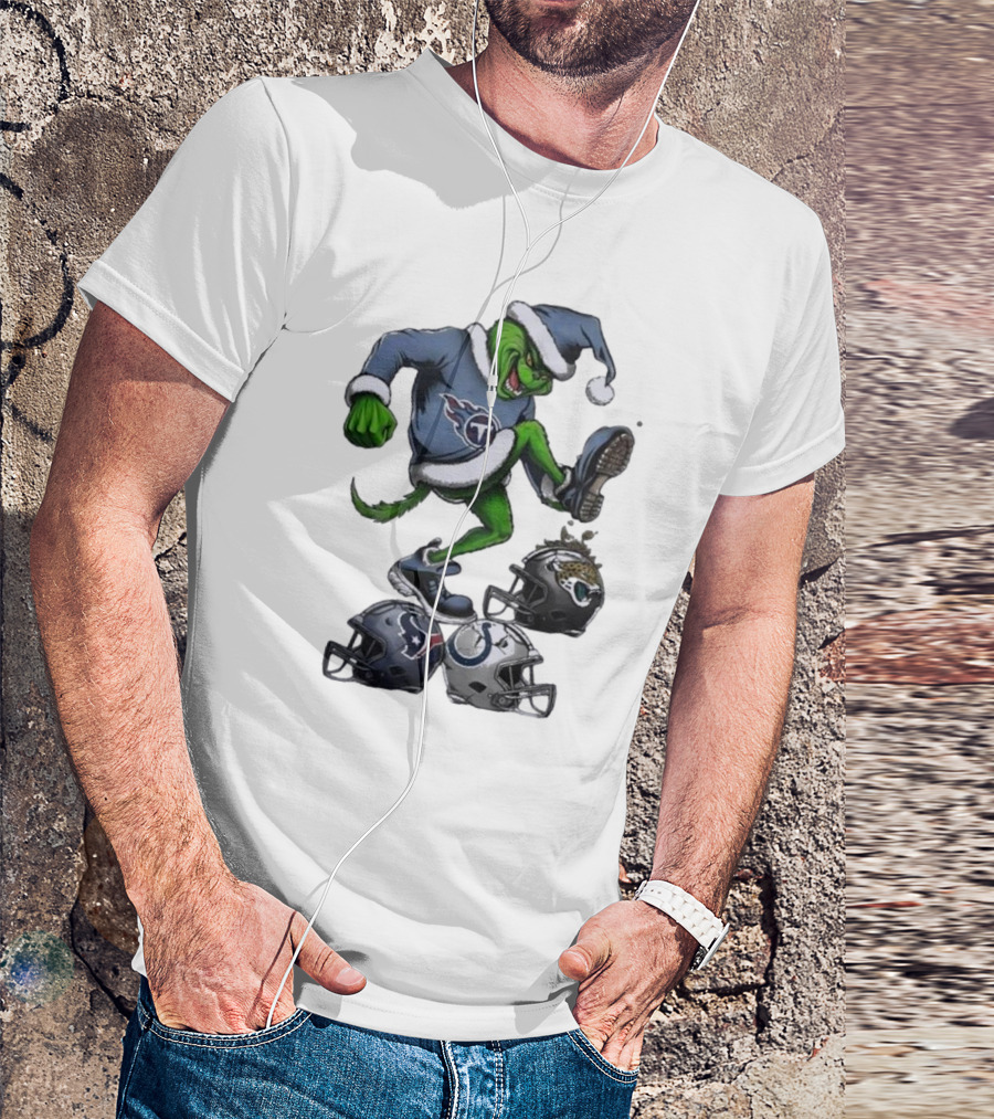 Christmas Grinch Tennessee Titans Stomping On Jaguars Texans Colts T-Shirt
