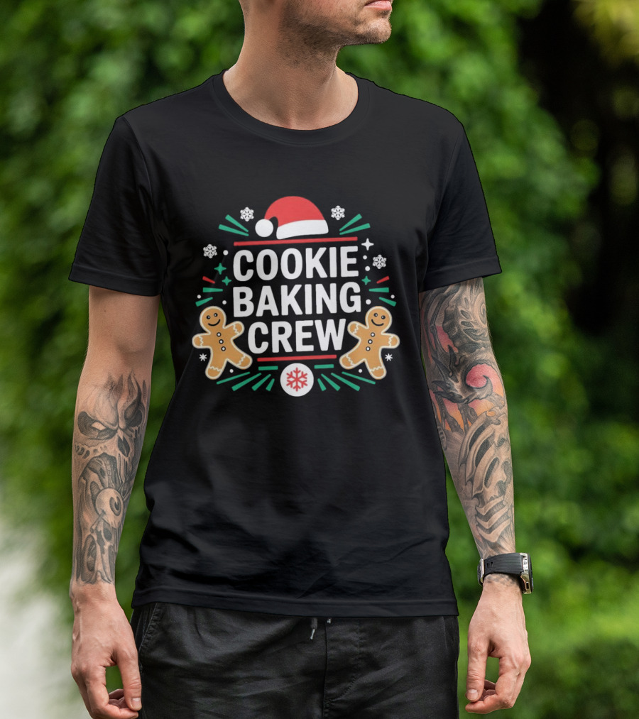 Cookie Baking Crew Christmas Gingerbread Festive Santa Hat Snowflakes T-Shirt