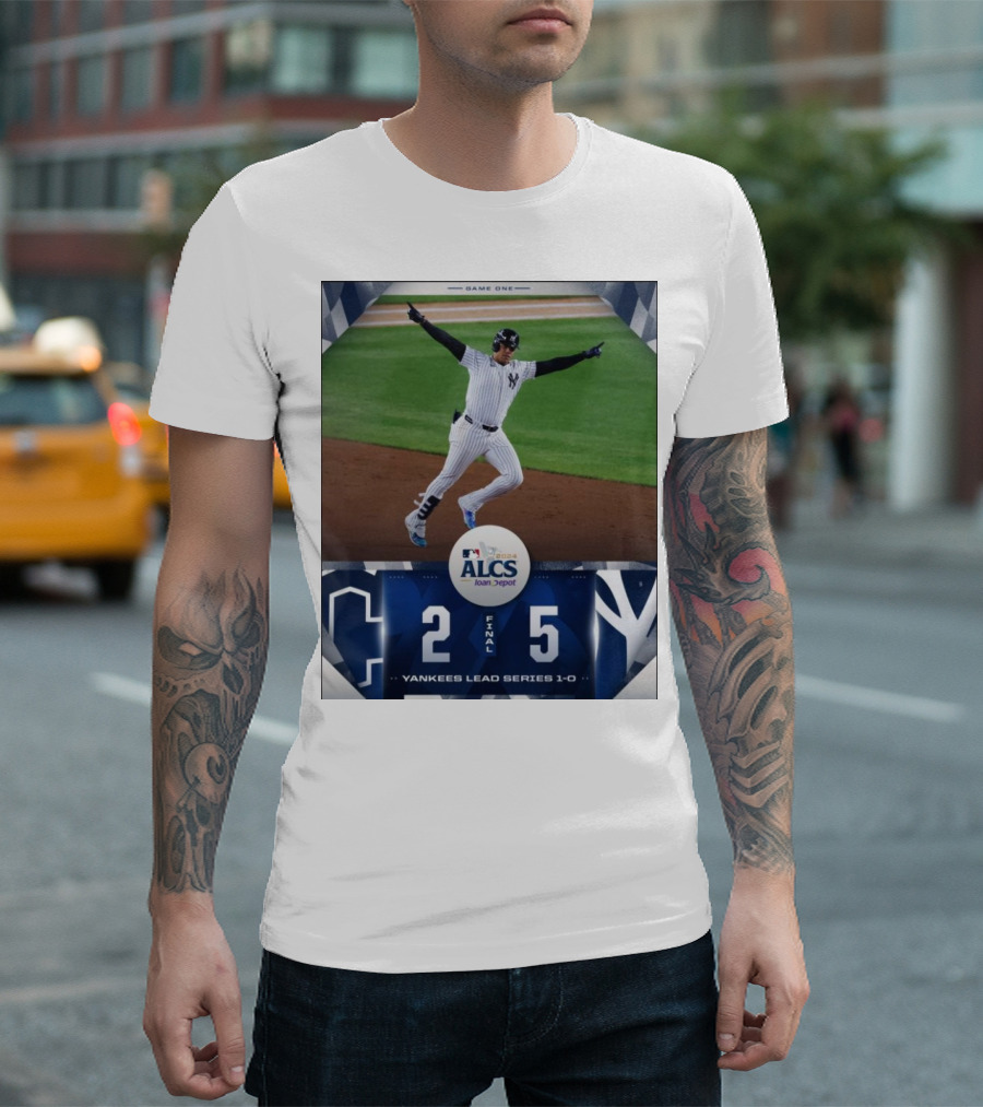 MLB 2024 ALCS Game One Yankees 5 Cleveland Guardians 2 Yankees Lead Series 1-0 T-Shirt