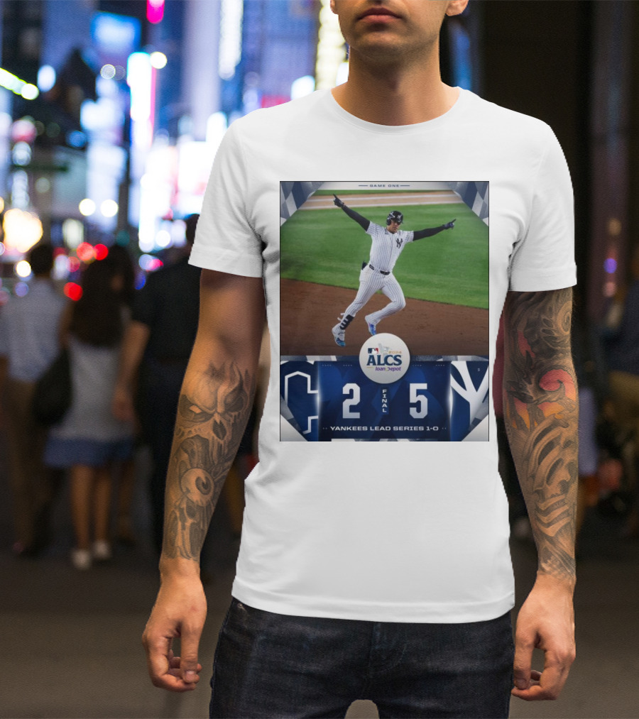 MLB 2024 ALCS Game One Yankees 5 Cleveland Guardians 2 Yankees Lead Series 1-0 T-Shirt