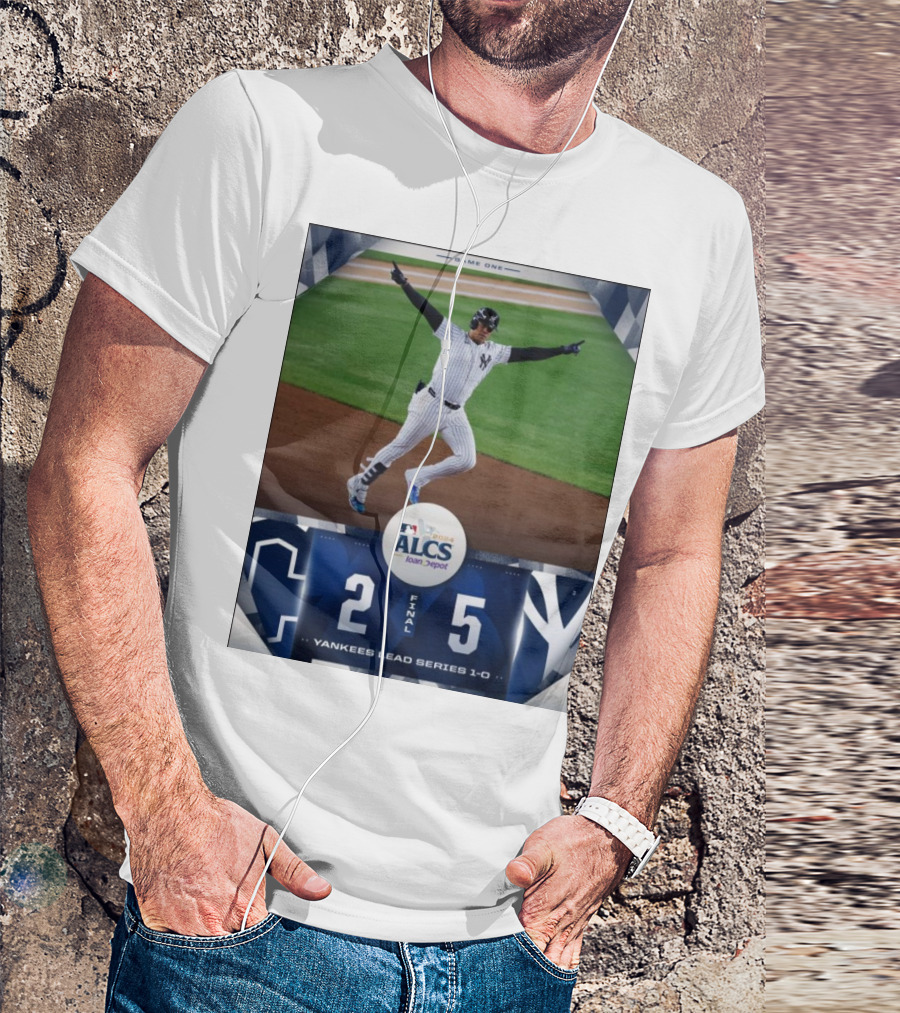 MLB 2024 ALCS Game One Yankees 5 Cleveland Guardians 2 Yankees Lead Series 1-0 T-Shirt