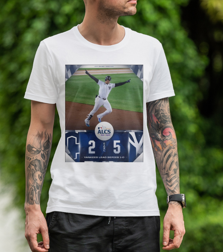 MLB 2024 ALCS Game One Yankees 5 Cleveland Guardians 2 Yankees Lead Series 1-0 T-Shirt