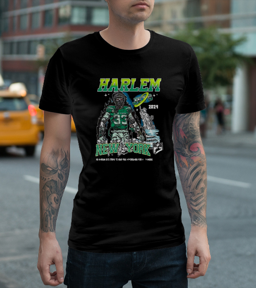 Harlem New York Jets 2024 NFL Football Zombie Statue of Liberty T-Shirt
