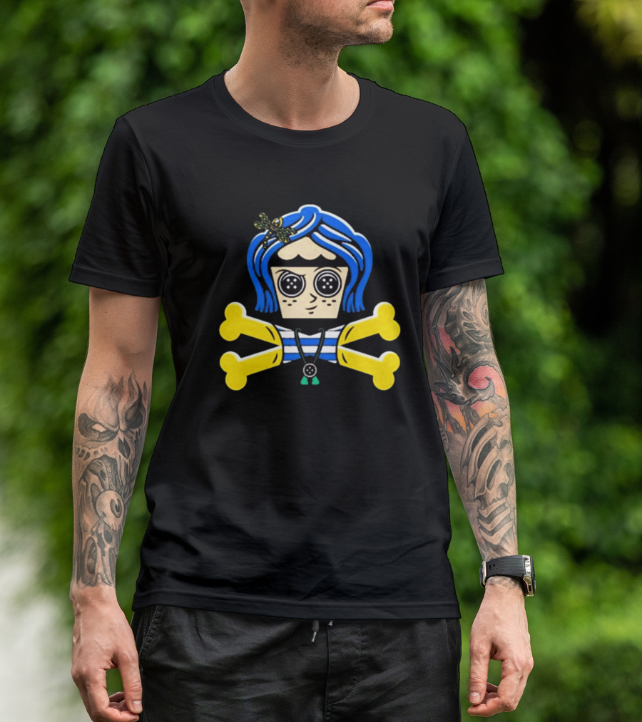 Coraline Inspired Button Eyed Crossbones By Johnny Cupcakes T-Shirt