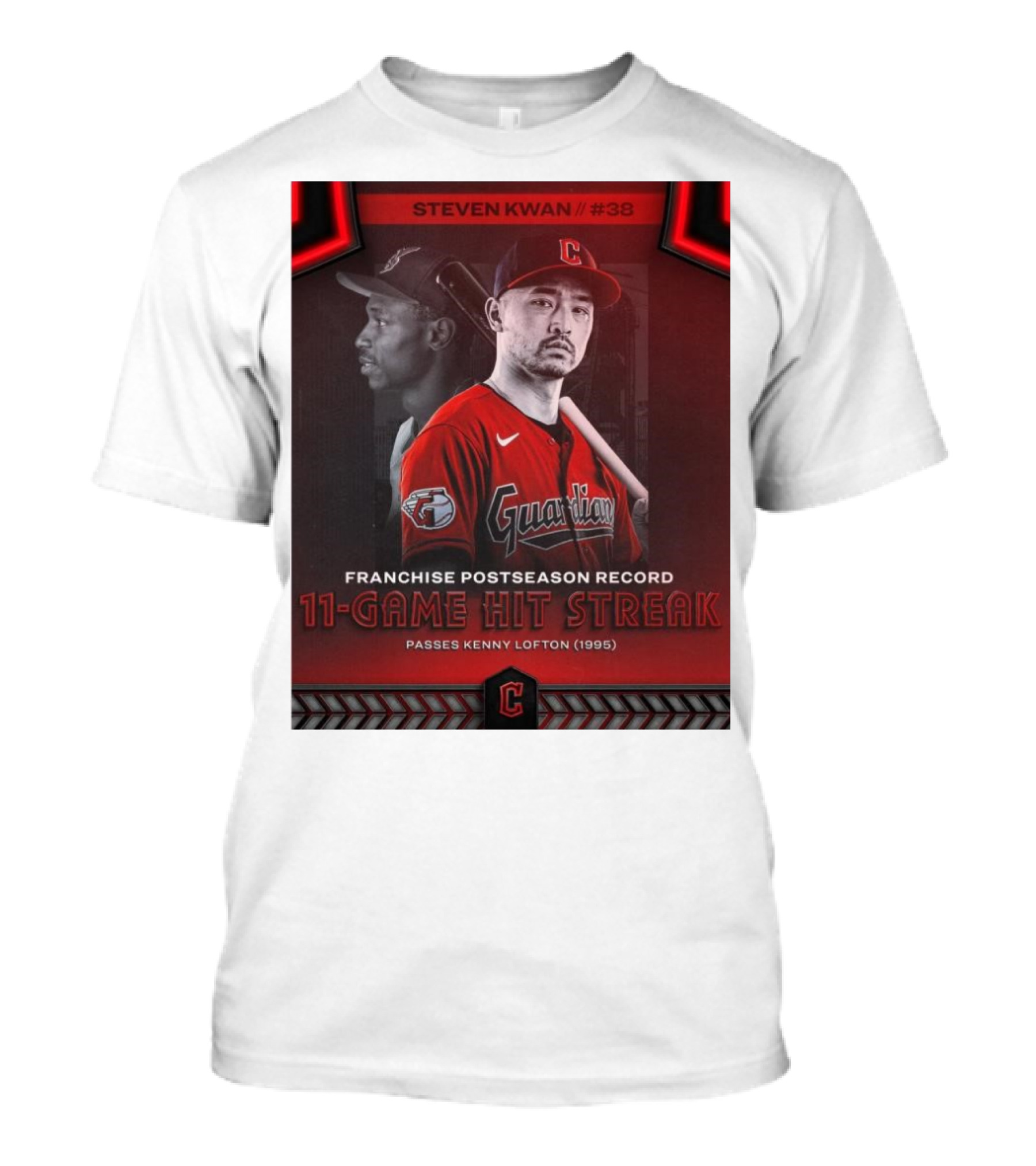 STEVEN KWAN #38 Cleveland Guardians Franchise Postseason Record 11-Game Hit Streak Passes Kenny Lofton (1995) T-Shirt