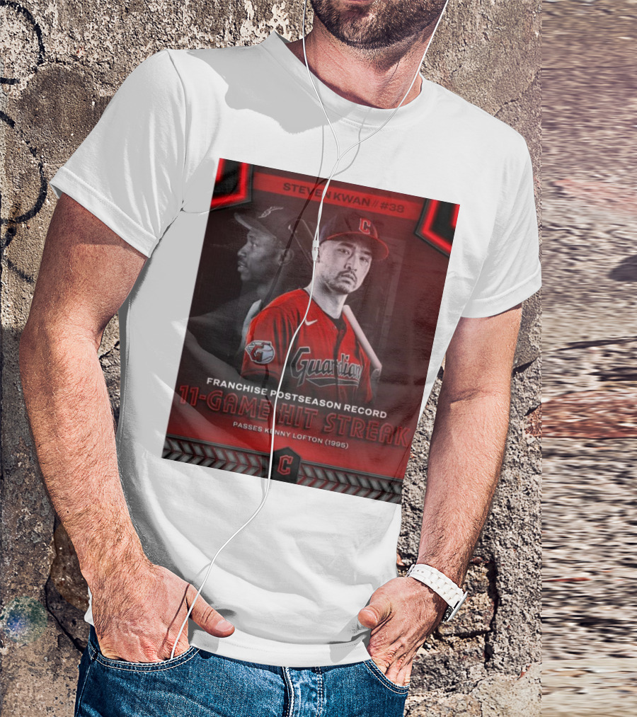 STEVEN KWAN #38 Cleveland Guardians Franchise Postseason Record 11-Game Hit Streak Passes Kenny Lofton (1995) T-Shirt
