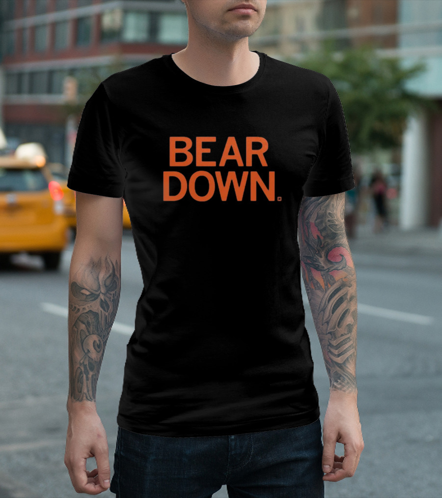 Bear Down Chicago Bears Slogan in Bold Orange Text T-Shirt