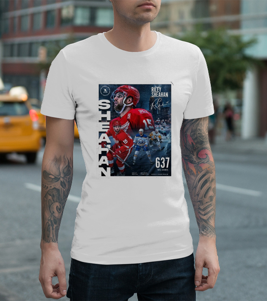 Riley Sheahan 637 NHL Games Detroit Red Wings Signature Hockey Career T-Shirt