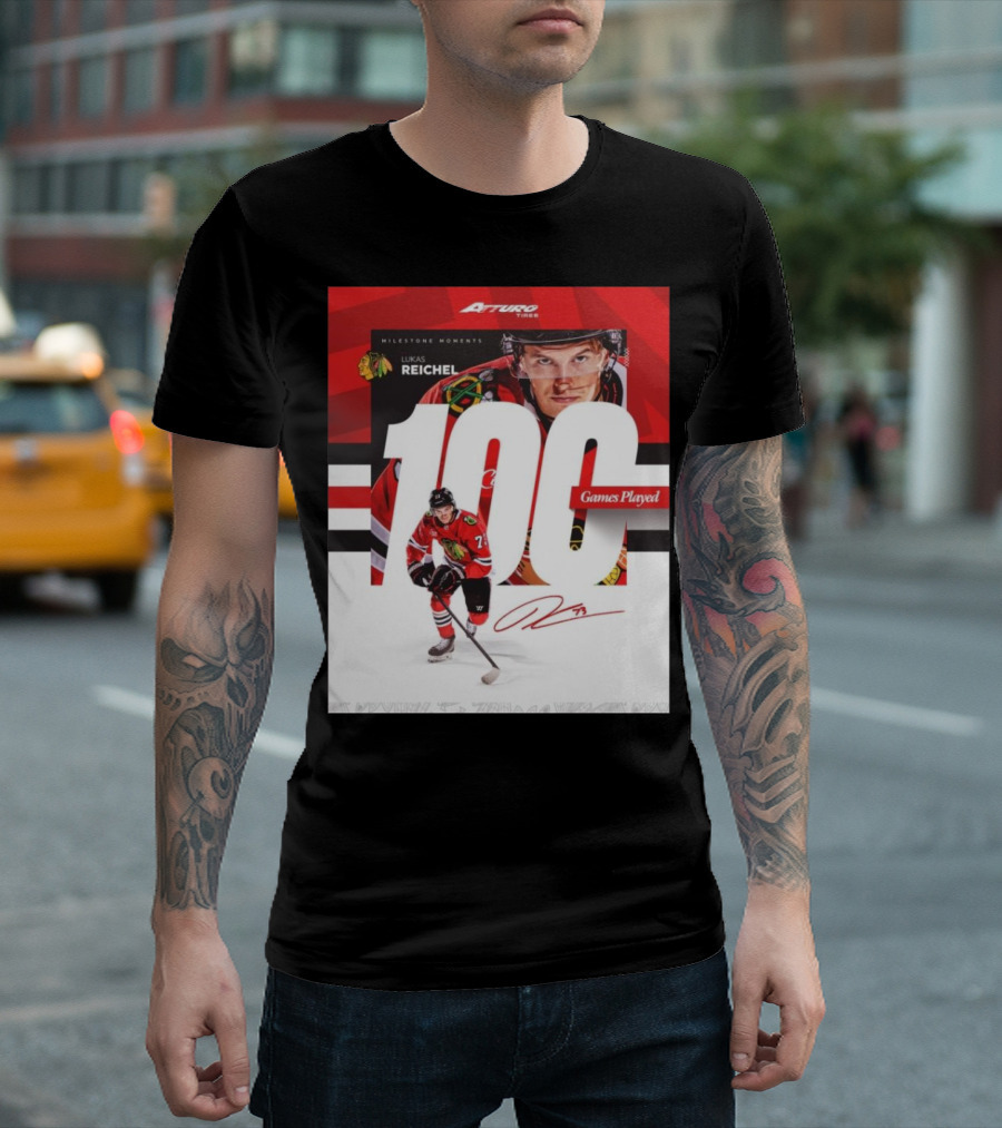 Chicago Blackhawks Lukas Reichel 100 Games Played Milestone Signature Moments T-Shirt